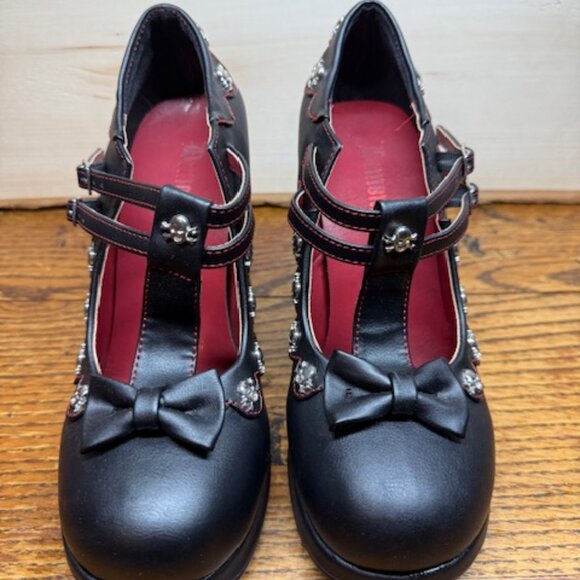 Demonia Crypto-06, Vegan Leather,  Platform Mary Janes, Black & Red, Size 9, NEW - Picture 2 of 8